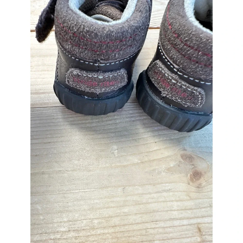 Stride Rite SRT Quest Leather Boots Size 4M Boys Brown Red Lace‎ Up Hook Loop